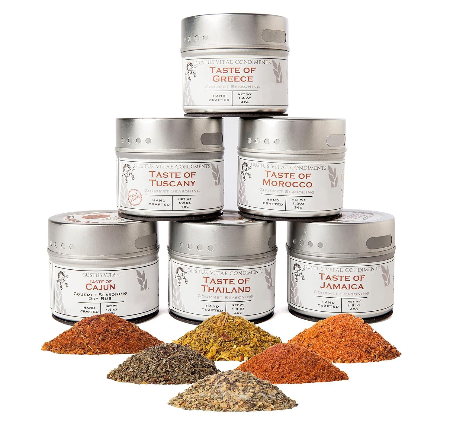 Best Spice Blends – Gourmet World Flavors Seasoning Collection | Non GMO Verified | 6 Magnetic Tins | Crafted by Gustus Vitae | #68 Review